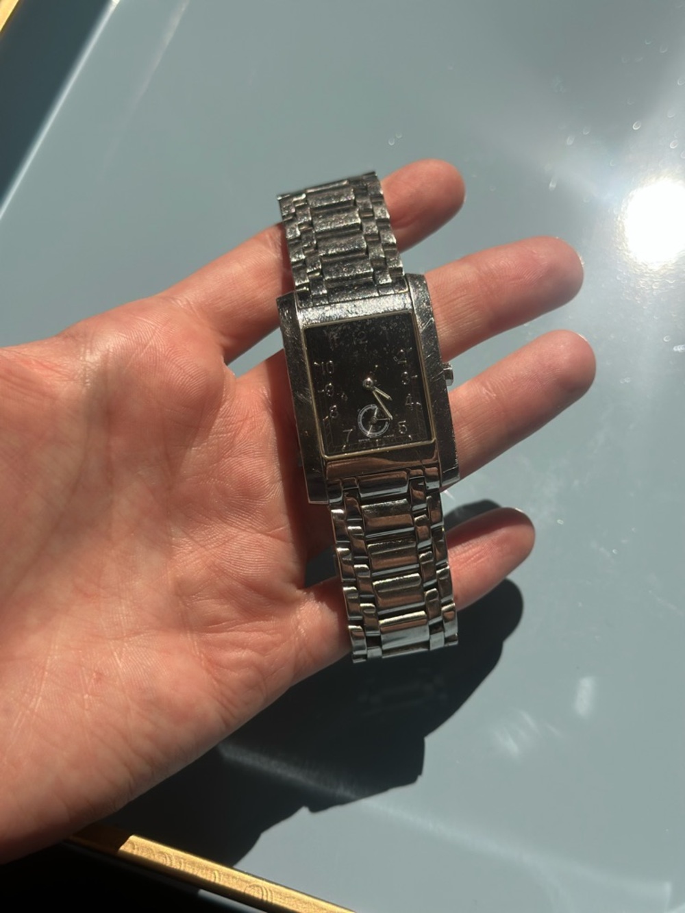 Fendi Orologi Silver Metal Link Watch with Black Dial